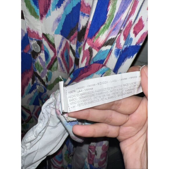 ZARA Printed Dress Summer Tribal Maxi Cover Up Kaftan colorful geo ikat M MEDIUM - Picture 11 of 14